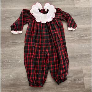 Vintage Christmas Romper Red Green Plaid Jumpsuit Size 24 Months
